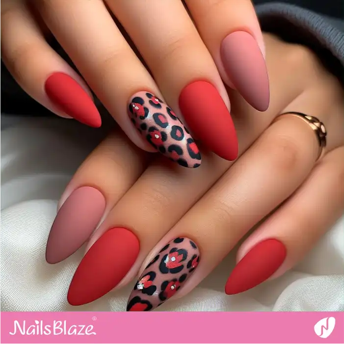 Red and Pink Nails Leopard Print Accent | Animal Print Nails - NB2572